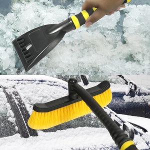 Perie de Zapada cu Racleta pentru Masina, Flippy, Multifunctionala, Rotativa, Demontabila, cu Maner Antiderapant, Aluminiu, Plastic, Fragmentarea Ghetii de pe Parbriz, Solutia pentru Iarna, pentru Dezghetare, 54x10.5x27 cm, Galbena - Img 8