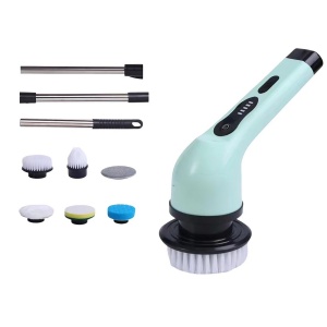 Perie Electrica de Curatare, Flippy, pentru Gresie, Baie, Bucatarie, 25x20x9.5 cm, cu 6 Capete, Maner Extensibil Detasabil 84-127cm, Incarcare USB-Type C, Rotire 360 de Grade, 3000 mAh, Culoare: Verde - Img 1