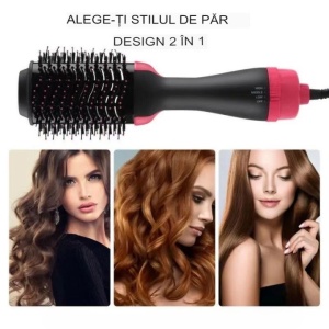 Perie Electrica de Par Fixa, Flippy, pentru Volum, Ceramica, 3 Setari de Temperatura, 1000W, pentru Toate Tipurile de Par, Negru-Roz - Img 12