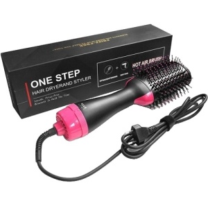 Perie Electrica de Par Fixa, Flippy, pentru Volum, Ceramica, 3 Setari de Temperatura, 1000W, pentru Toate Tipurile de Par, Negru-Roz - Img 1