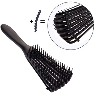 Perie Flexibila, Flippy, pentru Descurcat Par Cret/Umed si Uscat, 8 Brate Mobile, din TPE, 24.5 x 4.5 x 2 cm, Negru - Img 4