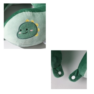 Perna de Calatorie, Flippy, Pentru Gat si Cap, Umplutura din Bumbac, 28x28x10 cm, cu Model Brodat Dinozaur, Verde - Img 3
