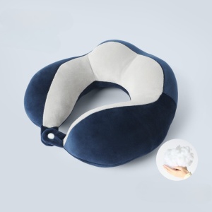Perna de Voiaj Flippy, Pentru Gat, din Bumbac, 4 Cocoase Pentru Confort, Accesoriu de Voiaj, Birou, Masina, Sistem Prindere Capse, Albastru - Img 3