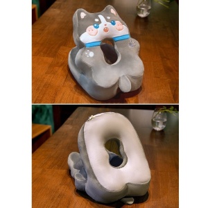 Perna din Spuma, Flippy, pentru Birou, Calatorii, Model Husky, Lavabila, Umplutura de Bumbac, Spatiu Cap in Forma de 8, 30x35x30 cm, Gri - Img 4