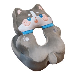 Perna din Spuma, Flippy, pentru Birou, Calatorii, Model Husky, Lavabila, Umplutura de Bumbac, Spatiu Cap in Forma de 8, 30x35x30 cm, Gri - Img 1