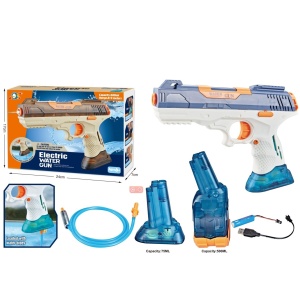 Pistol cu Apa Electric, Flippy, 2 Rezervoare 75/350 ml, din ABS+Silicon, Baterie, Incarcare USB, Conectare la Furtun, +6 Ani, Albastru - Img 2