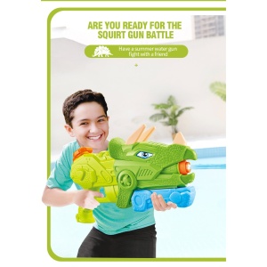 Pistol cu Apa pentru Copii, Rezervor, Pentru Piscina/Plaja, Flippy, 6ani+, Triceratops, 3 duze, Verde, 640ML - Img 3