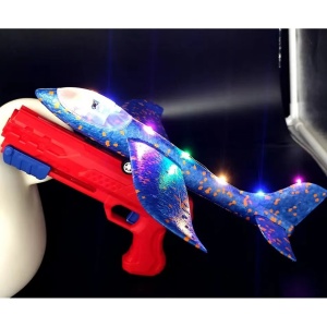 Pistol cu Lansator de Avion, Flippy, din Polistiren+Plastic, +3 Ani, Avion 38 cm, Lansare 10 m, cu Lumini si Roti, Rosu/Albastru - Img 2