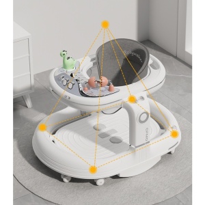 Premergator 4in1, Flippy, Antemergator, Balansoar, Scaun de Masa, Functie Muzicala, din ABS, Roti Universale, Inaltime Reglabila, Sistem Antirasturnare, Greutate Portanta 25 kg, +6 Luni, Alb - Img 2