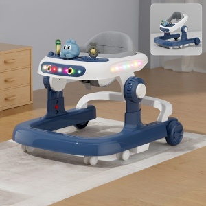 Premergator Multifunctional cu Roti Flippy, Model Iepuras, Inaltime Ajustabila, Tavita, Muzica, Lumini, 66x59x41 cm, Albastru - Img 3