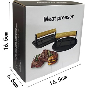 Presa Manuala pentru Carne, Flippy, din Aliaj de Aluminiu, Maner din Lemn, Presa pentru Burgeri, Usor de Curatat si Folosit, Rotunda, 16x16x6 cm, Neagra - Img 8