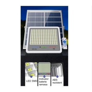 Proiector LED cu Panou Solar Flippy, Senzor lumina, Waterproof, 396 LED-uri incorporate, 200W, 30x24 cm, IP67, Design Modern, Negru - Img 3