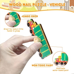 Puzzle Montessori din Lemn pentru Copii, Flippy, 0-3 Ani, 3D, Model Transporturi, Educativ, Intuitiv, Creativ, 9 Piese, 30x22.5x0.8 cm, Multicolor - Img 5