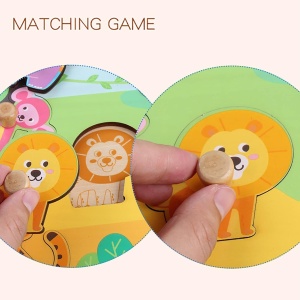 Puzzle Montessori din Lemn pentru Copii, Flippy, 0-3 Ani, Model Animale din Jungla, Educativ, Intuitiv, Creativ, 9 Piese, 30x22.5x0.8 cm, Multicolor - Img 5