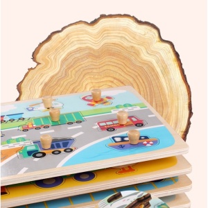 Puzzle Montessori din Lemn pentru Copii, Flippy, 3D, 0-3 Ani, Model Fructe, Educativ, Intuitiv, Creativ, 9 Piese, 30x22.5x0.8 cm, Multicolor - Img 2