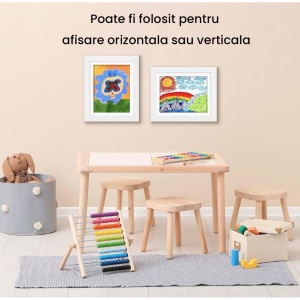 Rama Foto Flippy, din Lemn, cu Spatiu Pentru Depozitare, Pentru Desene si Picturi A4, Sticla Securizata, Rama MDF, Alb - Img 6
