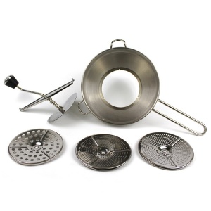 Rasnita Manuala pentru Fructe, Flippy, din Otel Inoxidabil, Macinare Alimentelor pentru Bebelusi, 3 Discuri de Macinat, Presa, pentru Tocat Cartofi, 19x20x33 cm, Argintiu - Img 6