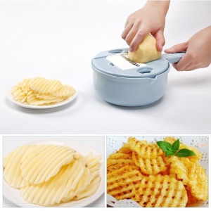 Razatoare multifunctionala Flippy pentru legume, fructe, branzeturi, 10 piese, 27.6x8 cm, albastru - Img 4