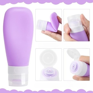 Recipient Portabil din Silicon Elegant de Voiaj, Sticla de Calatorie, Flippy, Potrivita pentru Lotiune, Sampon si Alte Lichide, Anti-scurgere, cu Posibilitate de Reumplere, Capacitate 90mL, Mov - Img 2