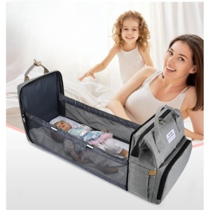 Rucsac Multifunctional pentru Mamici, Flippy, cu Patut Pliabil si Baza de Schimbat, Rezistent la Apa, Capacitate Mare, Usor, Compartimente Multiple, Buzunar Termic pentru Lapte, 42 x 32 x 22 cm, Gri - Img 10