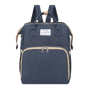 Rucsac Multifunctional pentru Mamici, Flippy, cu Patut Pliabil si Baza de Schimbat, Rezistent la Apa, Capacitate Mare, Usor, Compartimente Multiple, Buzunar Termic pentru Lapte, 42 x 32 x 22 cm, Albastru Inchis - Img 1