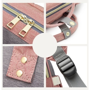 Rucsac Multifunctional pentru Mamici, Flippy, din Panza Oxford, Compartimentare Multipla, Impermeabil, 43 x 18 x 26 cm, Roz/Gri - Img 6