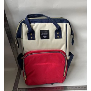 Rucsac Multifunctional pentru Mamici, Flippy, din Panza Oxford, Compartimentare Multipla, Impermeabil, 43 x 18 x 26 cm, Alb/Rosu/Albastru - Img 2