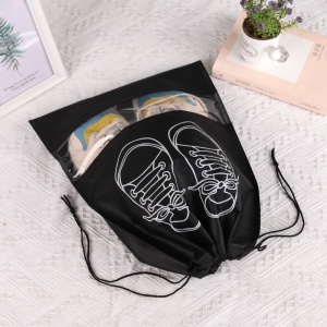 Sac depozitare incaltaminte, pentru voiaj sau depozitare, rezistent la praf, compatibil cu masina de spalat, 27 x 36 cm, negru - Img 2