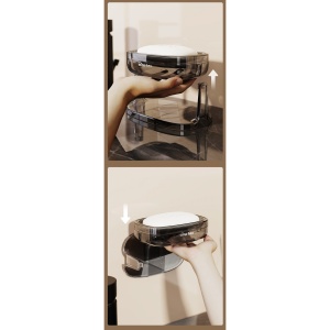 Savoniera cu Suport 2 in 1, Flippy, Pentru Perete sau Blat, PET, Scurgere Optima, GriTransparent - Img 5