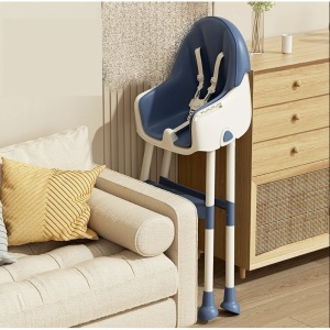 Scaun de Masa pentru Bebelusi si Copii, Flippy, cu Roti, Telescopic, Pliabil, Masuta Reglabila, Suport Picioare, Scaun cu Invelis Piele Artificiala, Centura Siguranta, Spatiu Depozitare, 97x73x65 cm, Albastru - Img 6