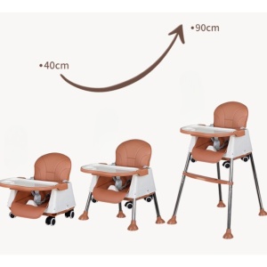 Scaun de Masa Pliabil 3in1, Flippy, Reglabil, Multifunctional, 3 Pozitii, Masuta si Husa Detasabile, Roti, Centura de Siguranta, Ajustare Inaltime, Maro - Img 3