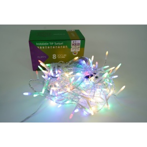 Sectiune Instalatie de Craciun Flippy® Tip Franjuri, 8 jocuri de lumini 5 m, 143 LED-uri, Interconectabila, Fir Transparent, Multicolor, Atentie! nu contine alimentator - Img 1