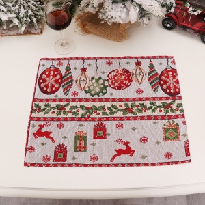 Servet pentru Masa, Flippy, Model Globulete si Cadouri, Tematica Craciun, 43 x 34 cm, Rosu - Img 6