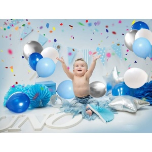 Set 10 Baloane din Latex Metalizate, Flippy, Model Party, Alb, Albastru, Blue, 23 cm, 2.2 g - Img 3