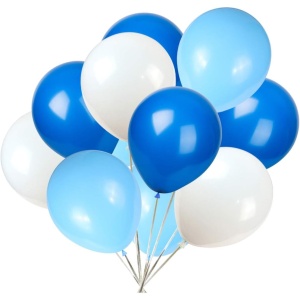 Set 10 Baloane din Latex Metalizate, Flippy, Model Party, Alb, Albastru, Blue, 23 cm, 2.2 g - Img 1