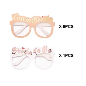Set 10 Ochelari, Flippy, Tematica Petrecerea Burlacitelor, Model Team Bride, 9x Roz, 1x Alb