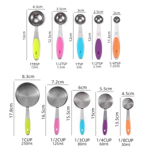 Set 10 Piese de Masurare, Flippy, 5 Linguri Gradate + 5 Cesti Gradate, Otel Inoxidabil + Silicon, 19 x 8 x 9 cm, Multicolor - Img 8