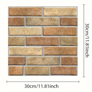 Set 10 x Placi Tapet Autocolant 3D cu Imitatie de Caramida de Piatra, pentru Perete Bucatarie Sufragerie, Usor de Curatat, Rezistent la Apa, Autoadeziv, 30x30 cm, Maro - Img 5