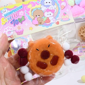 Set 12 Jucarii Antistres Squishy, Flippy, cu Revenire Lenta, Forma de Biscuite Rotund, Model Capybara, 7x6.5 cm, 55g, Ambalaj Transparent, Maro - Img 4