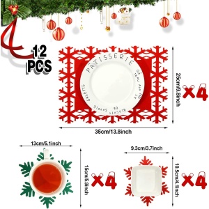Set 12 Servete pentru Masa si Suporturi de Pahare/Tacamuri, Flippy, 4 Servete 25x35 cm, 4 Suporturi de 13x15 cm, 4 Suporturi de 9.3x10.5 cm, Verde-Rosu - Img 8