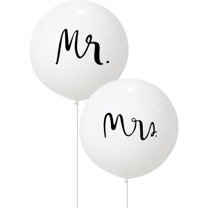 Set 2 Baloane din Latex, Flippy, Tip Jumbo, Model Mr si Mrs, Tema Nunta, 45 cm, Alb - Img 1
