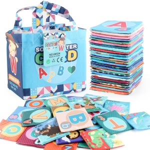 Set 26 Carduri din Panza cu Doua Fete, Flippy, Model Litere, Educational, Interactiv, Saculet Inclus, Multicolor - Img 7