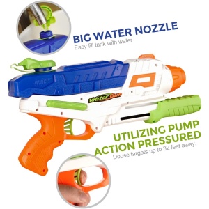 Set 2x Pistol cu Apa pentru Copii, Rezervor, Pentru Piscina/Plaja, Flippy, 6ani+, Roz + Albastru, 600 ML - Img 7