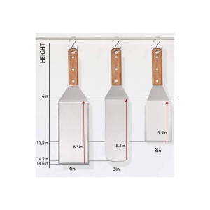 Set 3 spatule pentru gratar Flippy, din metal, margini subtiri, suprafata antiaderenta, rezistente la temperaturi ridicate, maner ergonomic din lemn, 3 forme, agatatoare, gri - Img 7