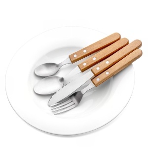 Set 4 tacamuri pentru masa Flippy, otel 304, lingura, lingurita desert, cutit, furculita, maner din lemn de fag, 20 x 4 x 2 cm, gri - Img 2
