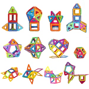 Set 40 Piese Magnetice de Constructie, Flippy, Piese Mici, Magnetic Blocks, Forme Geometrice, 3 Ani, ABS, Magnet, 20.5 x 14.5 x 12 cm, Multicolor - Img 4
