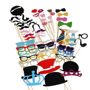 Set 60 de Accesorii pentru Petrecere, Flippy, Props pentru Coltul de Poze, Ochelari, Palarii, Mustata, Cravata, pentru Evenimente, Multicolor - Img 1