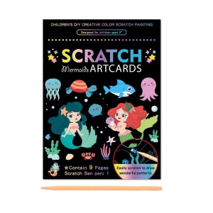 Set 9 Planse Razuibile, Flippy, Scratch ArtCards, +3 Ani, de Razuit si de Colorat, 19 x 14 cm, Model Sirene, Multicolor - Img 1