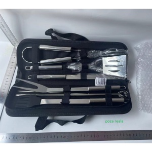 Set 9 Ustensile pentru Gratar, Flippy, din Otel Inoxidabil, Geanta Oxford, Argintiu - Img 2