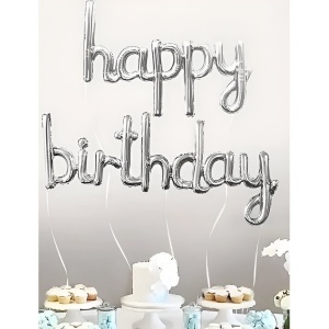Set Baloane din Folie Metalizată, Flippy, Model Happy Birthday, 45x85 cm, 45x124cm, Baloane Party, Ambalaj Individual, Pai inclus, Umflare cu Aer sau Heliu, Argintiu - Img 2